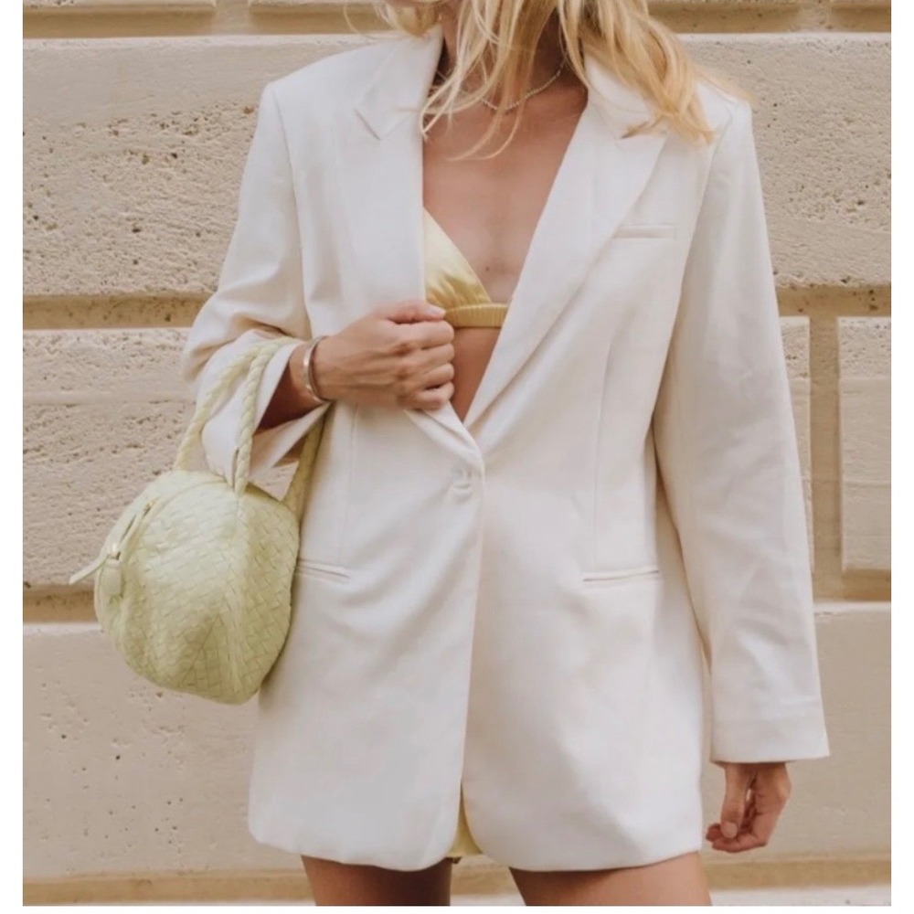 Daily Drills Cream Beige Oversized Single Button Blazer Jacket Women Size Small